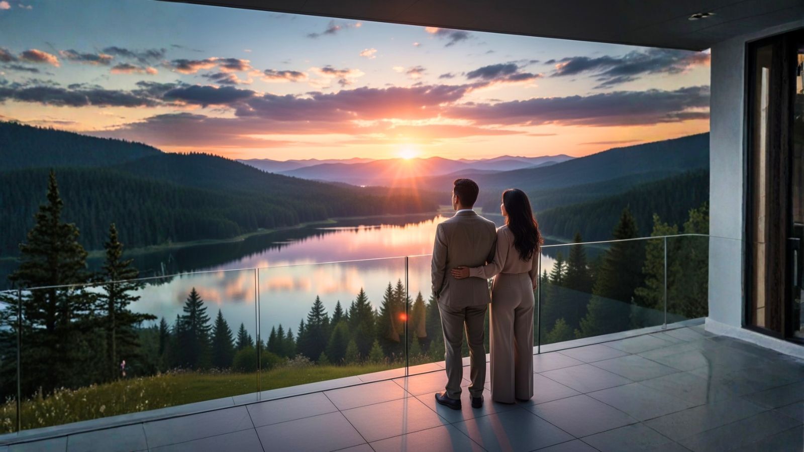 Pareja de profesionales disfrutando de su futuro financiero seguro